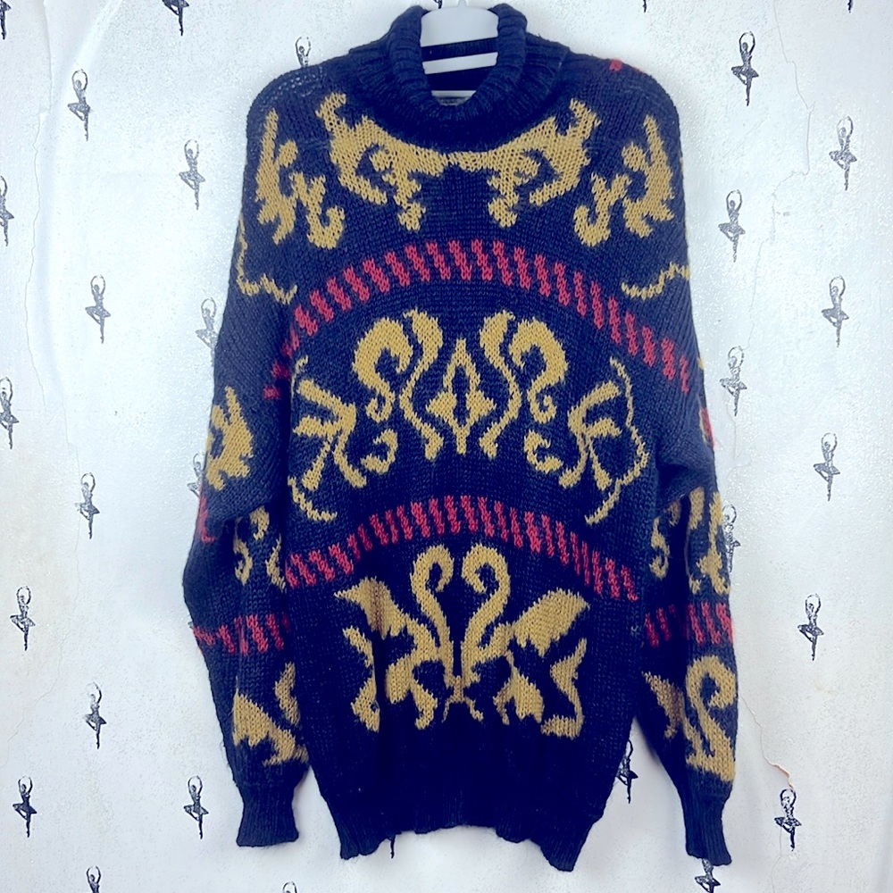 Vuperdue sweater angora wool unisex pull on knit blue yellow red Italy vintage